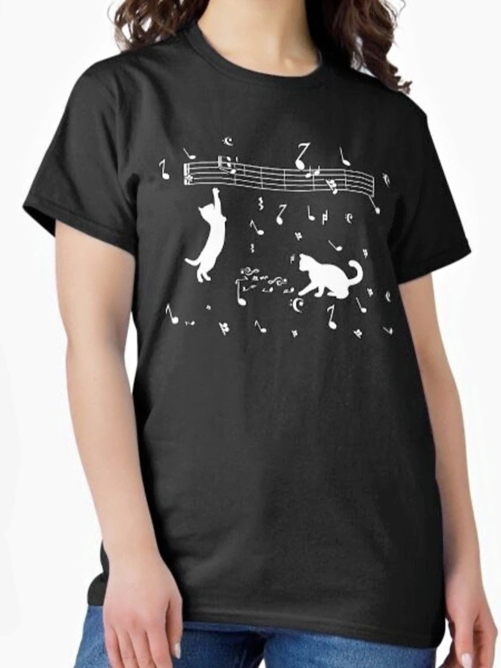 Cat Music Graphic Short Sleeve Tee in Black